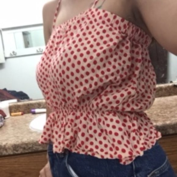 Polka dot top ruffle crop top straight nec… - Picture 7 of 8